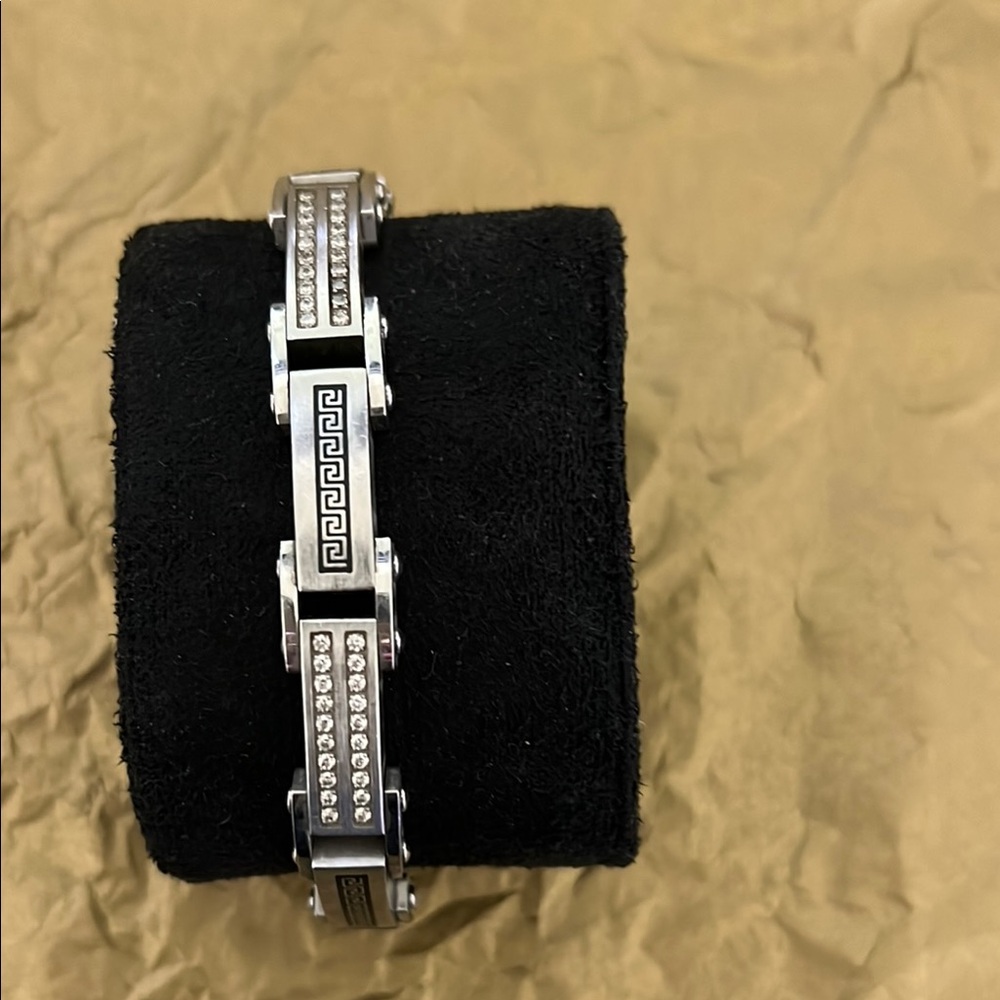 Silver and Black Bracelet with Crystal Accents
